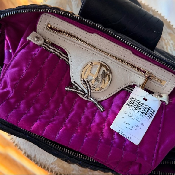 RARE Henri BENDEL No.7 Quilted Leather Shoulder Bag Pop Mix Black Multi Girl Dog - Picture 13 of 16